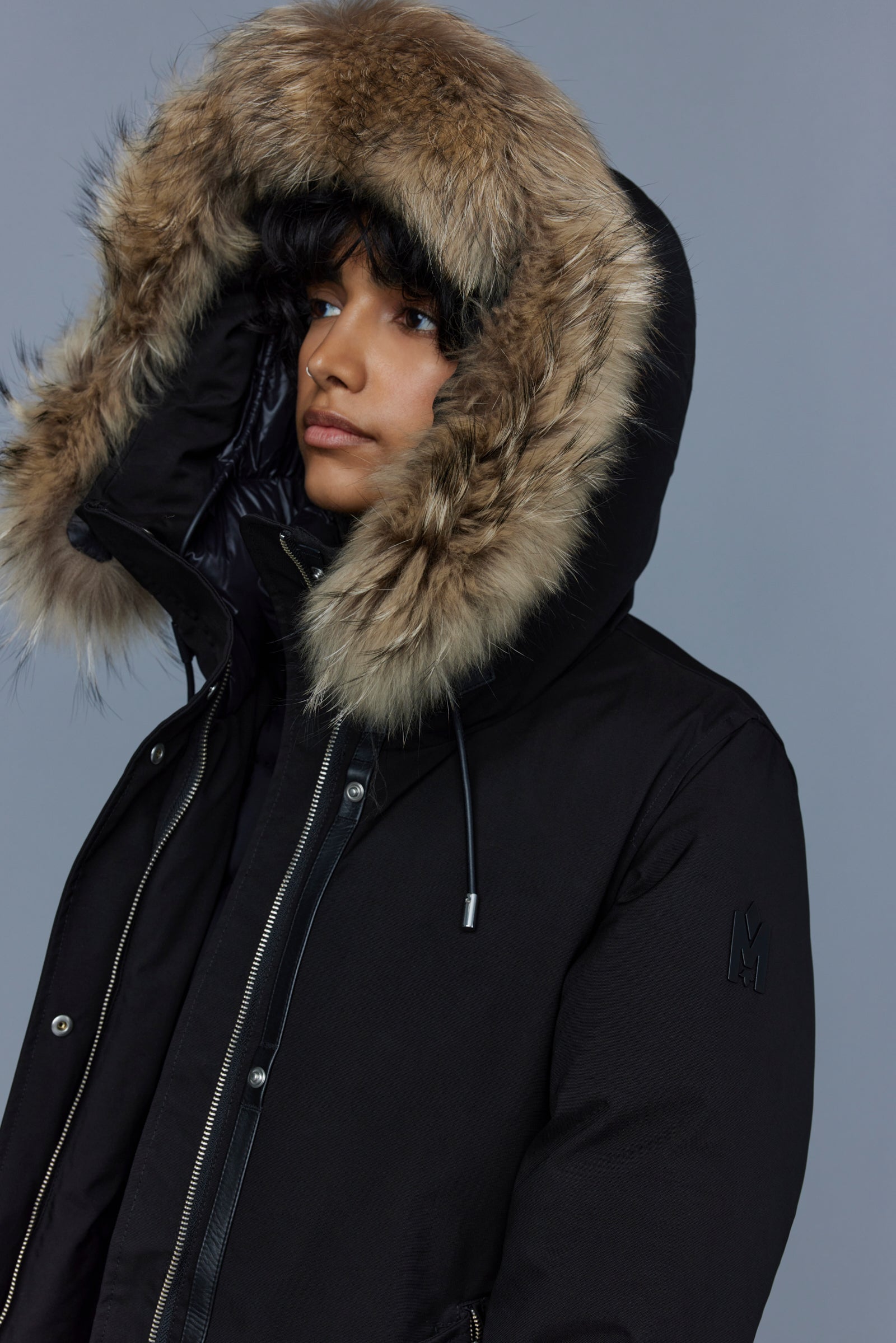Kinslee, 2-in-1 oversized down parka with bib and natural fur for ladies |  Mackage® EU